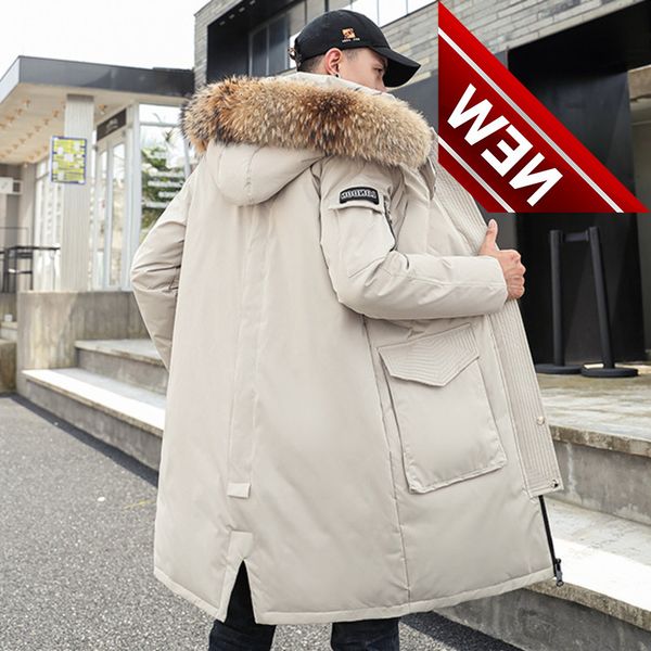 men's new white down jacket fashion thickened warm long wool collar big pocket safari men women korean style unisex, Black
men's new white down jacket fashion thickened warm long wool collar big pocket safari men women korean style unisex, Black