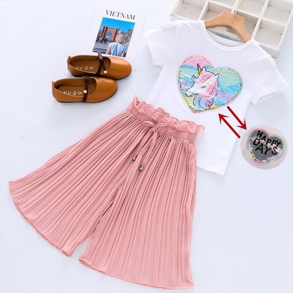 girls clothing set unicorn t shirt wide leg cropped pants kids summer tracksuit for 3 4 5 6 7, White
girls clothing set unicorn t shirt wide leg cropped pants kids summer tracksuit for 3 4 5 6 7, White