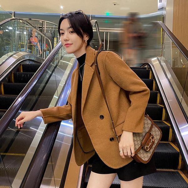 women's wool & blends 2021 early autumn lace up waist closing foreign style fashion short double-sided cashmere coat, Black
women's wool & blends 2021 early autumn lace up waist closing foreign style fashion short double-sided cashmere coat, Black