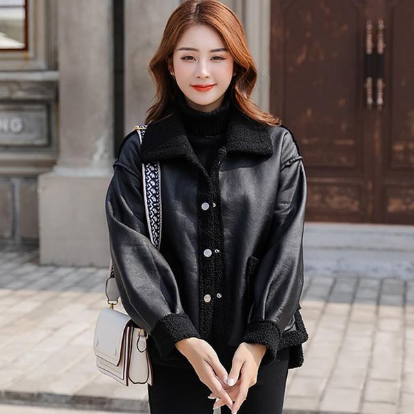women's leather & faux large size women 's clothing autumn and winter korean style short fur integrated lamb fleece reverse coat, Black
women's leather & faux large size women 's clothing autumn and winter korean style short fur integrated lamb fleece reverse coat, Black