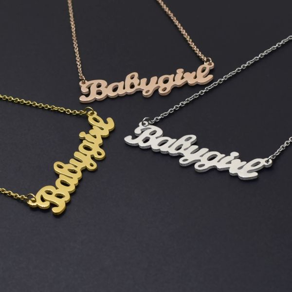 new trendy simple design babygirl pendant necklace gold plated stainless steel jewelry, Silver
new trendy simple design babygirl pendant necklace gold plated stainless steel jewelry, Silver