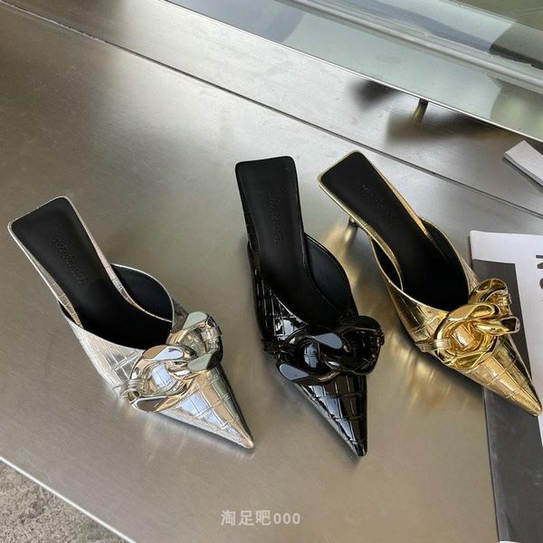 slippers silver bright face pointed half women's wear 2021 style high heeled shoes slim muller, Black
slippers silver bright face pointed half women's wear 2021 style high heeled shoes slim muller, Black