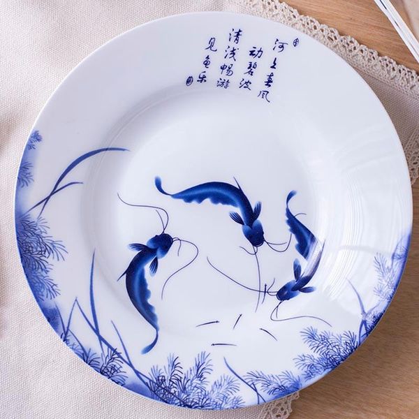 8inch jingdezhen bone china blue and white porcelain dinner plates chinese ceramic plate fish pattern round steak dish tray dishes &
8inch jingdezhen bone china blue and white porcelain dinner plates chinese ceramic plate fish pattern round steak dish tray dishes &