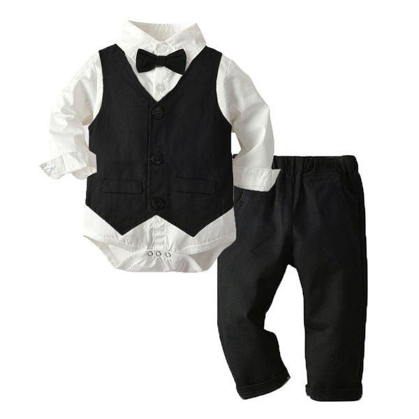 children's wear spring and autumn gentleman's vest bow tie long sleeve shirt boy's strap pants three piece children's we, Blue
children's wear spring and autumn gentleman's vest bow tie long sleeve shirt boy's strap pants three piece children's we, Blue