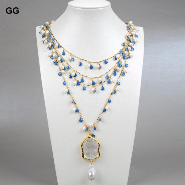 pendant necklaces guaiguai jewelry 19'' 4 rows white rice natural pearl blue enamel chain necklace keshi baroque buddha for women, Silver
pendant necklaces guaiguai jewelry 19'' 4 rows white rice natural pearl blue enamel chain necklace keshi baroque buddha for women, Silver