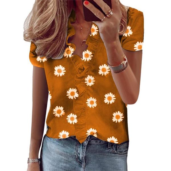 women's t-shirt 2021 summer women fashion casual short sleeve marguerite print ruffled edge loose femme tees, White
women's t-shirt 2021 summer women fashion casual short sleeve marguerite print ruffled edge loose femme tees, White