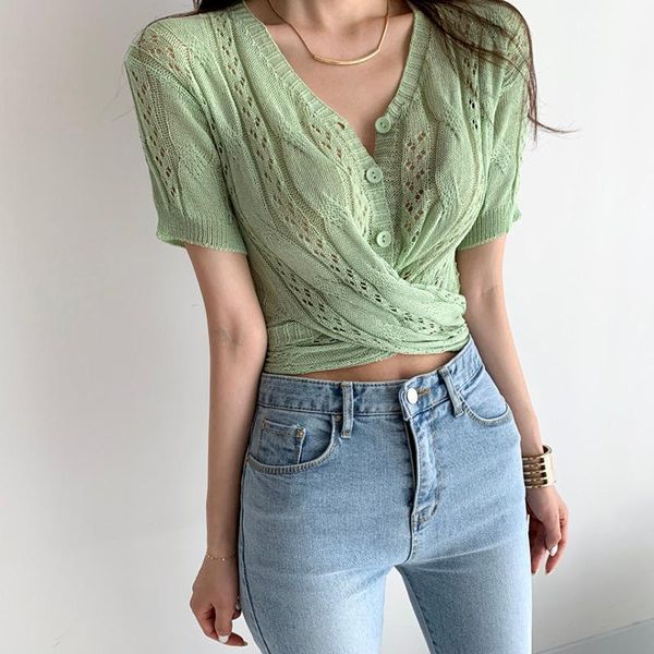 women's t-shirt korean fashion green hallow out women knitted summer 2021 bandage waist cardigans single breasted crop tshirt white
women's t-shirt korean fashion green hallow out women knitted summer 2021 bandage waist cardigans single breasted crop tshirt white