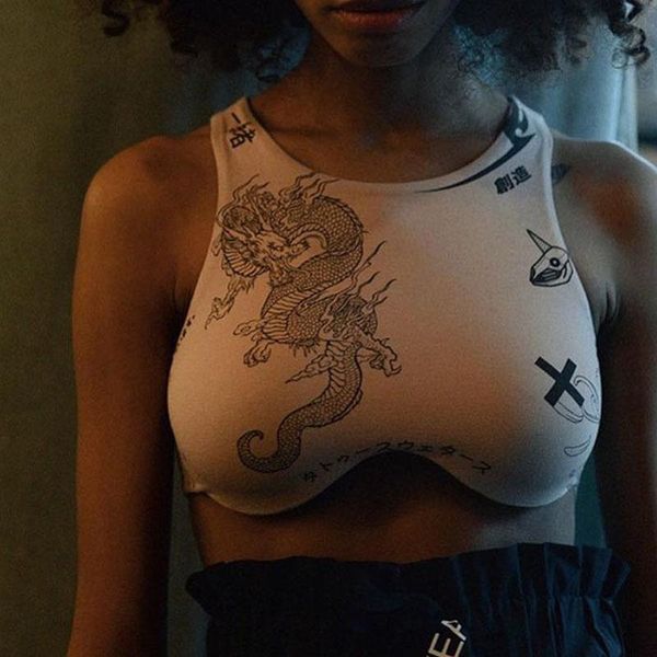 summer fashion temperament women's open navel short print versatile tights for women tanks & camis, White 
summer fashion temperament women's open navel short print versatile tights for women tanks & camis, White