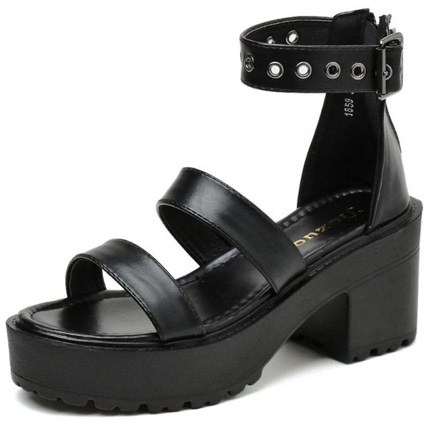 sandals for dropship zipper great quality 2021 ins leisure chunky heels comfy walking summer fashion women gladiator shoes, Black