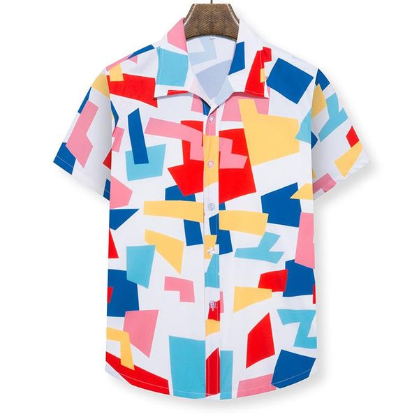 men's casual shirts chemise homme 2021 summer hawaiian for men fashion short sleeve floral loose multicolor geometric print, White;black 
men's casual shirts chemise homme 2021 summer hawaiian for men fashion short sleeve floral loose multicolor geometric print, White;black