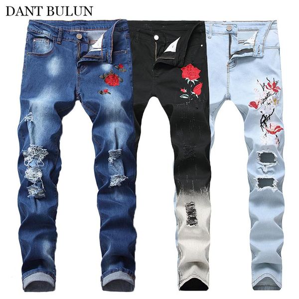 men jeans slim fit elastic stretch pants flowers embroidery patches male denim streetwear hiphop casual trousers men's, Blue
men jeans slim fit elastic stretch pants flowers embroidery patches male denim streetwear hiphop casual trousers men's, Blue