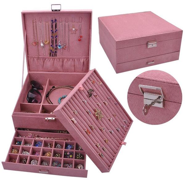 style luxury jewelry boxes 3 layers with lock large space organizer for ring and necklace velvet holder 4 color storage & bins
style luxury jewelry boxes 3 layers with lock large space organizer for ring and necklace velvet holder 4 color storage & bins