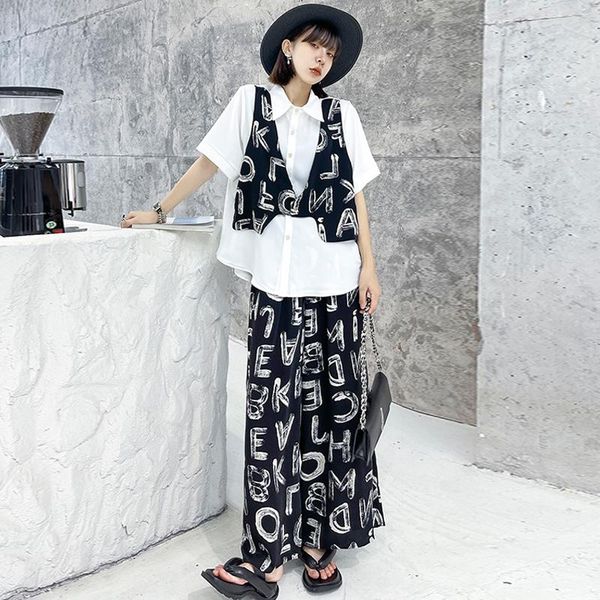 women's two piece pants set elegant tweed suit blazer office lady fake shirts loose 2 pcs women wide leg summer clothing color block, White
women's two piece pants set elegant tweed suit blazer office lady fake shirts loose 2 pcs women wide leg summer clothing color block, White