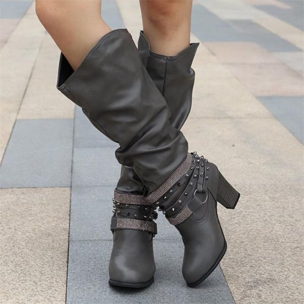 boots 2021 fashion women winter buckle strap knee -high long rivet botas de mujer d1217, Black 
boots 2021 fashion women winter buckle strap knee -high long rivet botas de mujer d1217, Black