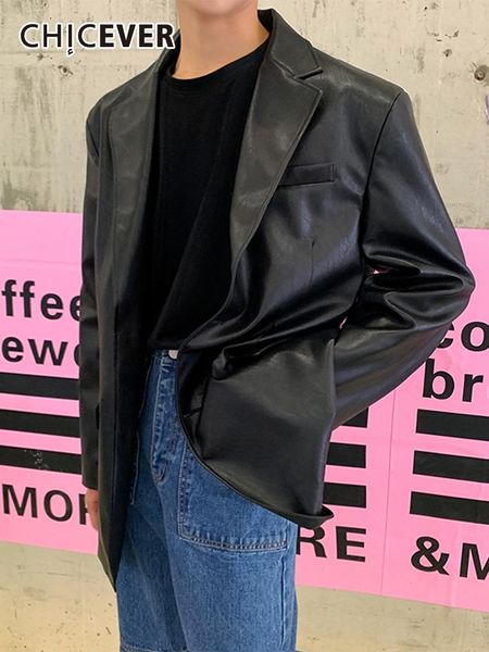 women's suits & blazers chicever minimalist black pu leather female blazer notched long sleeve korean fashion straight loose winter coa, White;black
women's suits & blazers chicever minimalist black pu leather female blazer notched long sleeve korean fashion straight loose winter coa, White;black