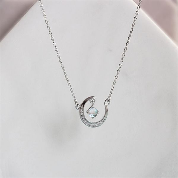 925 silver necklace women's korean moon inlaid diamond synthetic glass fashion clavicle chain jewelry, Black
925 silver necklace women's korean moon inlaid diamond synthetic glass fashion clavicle chain jewelry, Black