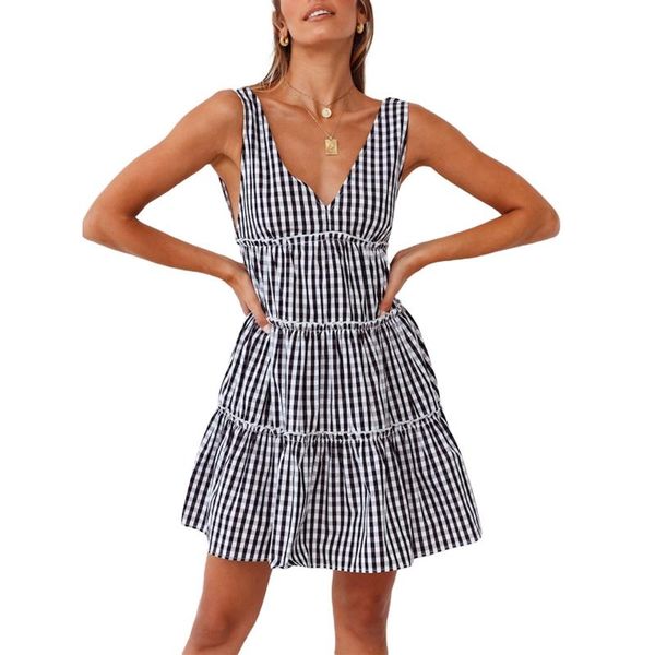 casual dresses women fashion v-neck plaid print dress stylish sleeveless backless for ladies, Black;gray
casual dresses women fashion v-neck plaid print dress stylish sleeveless backless for ladies, Black;gray