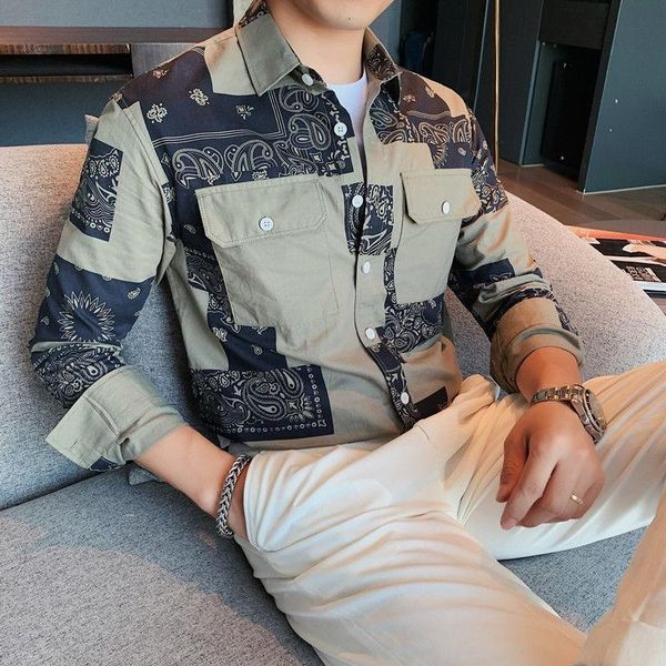 men's casual shirts fashion full sleeved polyester spandex shirt with irregular paisley patterned patchwork decoration, pocket, and tur, White;black
men's casual shirts fashion full sleeved polyester spandex shirt with irregular paisley patterned patchwork decoration, pocket, and tur, White;black