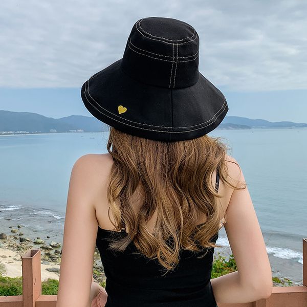 new fisherman's female spring and summer sunscreen windproof simple love embroidery large eaves cover basin hat damp cotton, Yellow
new fisherman's female spring and summer sunscreen windproof simple love embroidery large eaves cover basin hat damp cotton, Yellow