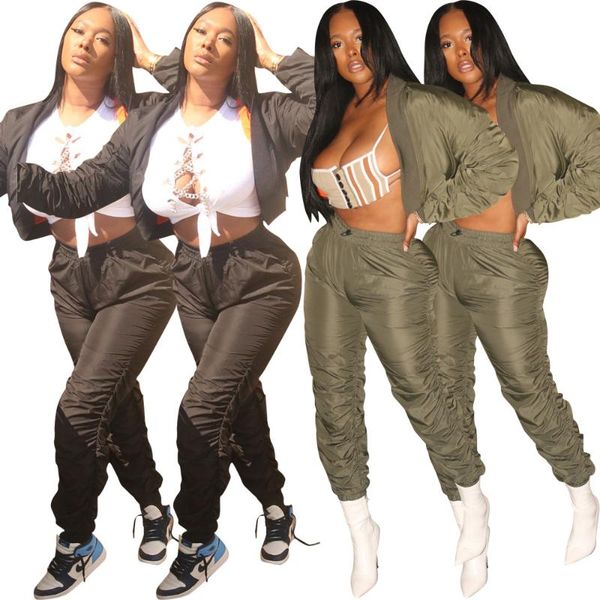 women's two piece pants 2021 launch solid color leisure elegant tight stitching long sleeve fashion wrinkle two-piece set women spring/, White
women's two piece pants 2021 launch solid color leisure elegant tight stitching long sleeve fashion wrinkle two-piece set women spring/, White