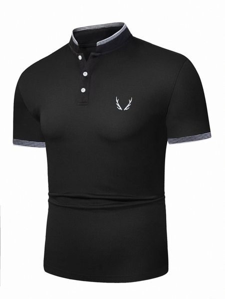 men antler print striped trim polo shirt q8z7#, White;black
men antler print striped trim polo shirt q8z7#, White;black