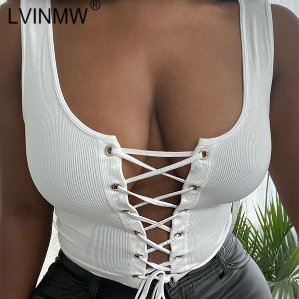 women's tanks & camis lvinmw square collar sleeveless lace up hollow out rib white crop woman basic fashion tank for women str
women's tanks & camis lvinmw square collar sleeveless lace up hollow out rib white crop woman basic fashion tank for women str