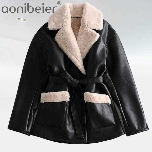 women fashion thick warm winter belted grained faux leather jacket coat vintage long sleeve female outerwear chic 210604, Black
women fashion thick warm winter belted grained faux leather jacket coat vintage long sleeve female outerwear chic 210604, Black