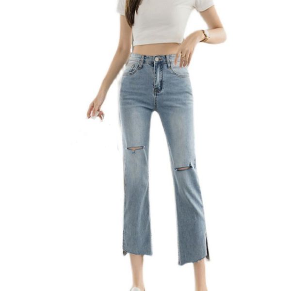 women's jeans fashion women high-waisted straight-leg hole stretch slim cropped trousers spring and summer clothing, Blue
women's jeans fashion women high-waisted straight-leg hole stretch slim cropped trousers spring and summer clothing, Blue