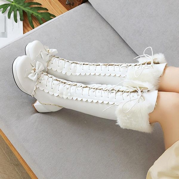 brand big size 43 chunky heels sweet bow tie shoelaces warm fur winter lolita stylish calf boot chic women shoes boots, Black
brand big size 43 chunky heels sweet bow tie shoelaces warm fur winter lolita stylish calf boot chic women shoes boots, Black