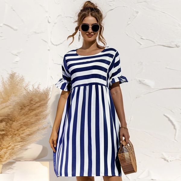 2021 summer women a line dress elegant ruffle striped patchwork dresses loose solid short sleeve pocket, Black;gray
2021 summer women a line dress elegant ruffle striped patchwork dresses loose solid short sleeve pocket, Black;gray
