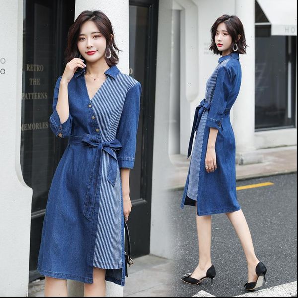 2716 denim summer jeans women dresses spliced midi v neck sleeve with belt plus size, Black;gray
2716 denim summer jeans women dresses spliced midi v neck sleeve with belt plus size, Black;gray