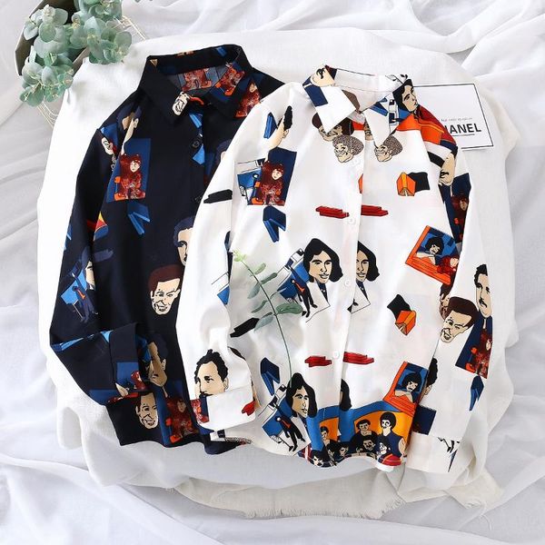 women long sleeve vintage printed shirts casual blouse female loose bluas spring summer korean fashion women's blouses &, White
women long sleeve vintage printed shirts casual blouse female loose bluas spring summer korean fashion women's blouses &, White