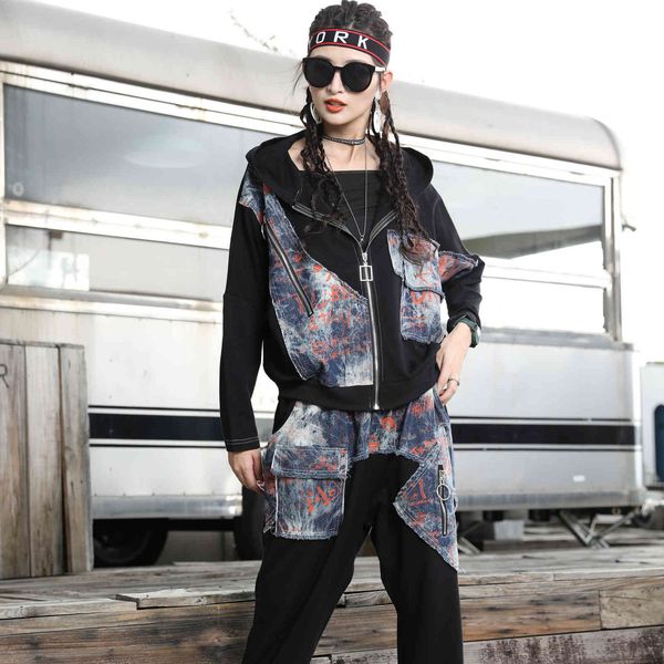 pants street plus size fashion casual suit women autumn korean version of the patch hooded cardigan elastic waist corset pants, White
pants street plus size fashion casual suit women autumn korean version of the patch hooded cardigan elastic waist corset pants, White