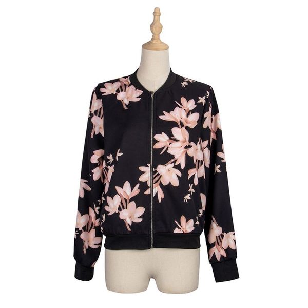 women long sleeve o-neck bomber jacket stand collar zipper up short outwear floral printed lightweight coat women's jackets, Black;brown
women long sleeve o-neck bomber jacket stand collar zipper up short outwear floral printed lightweight coat women's jackets, Black;brown