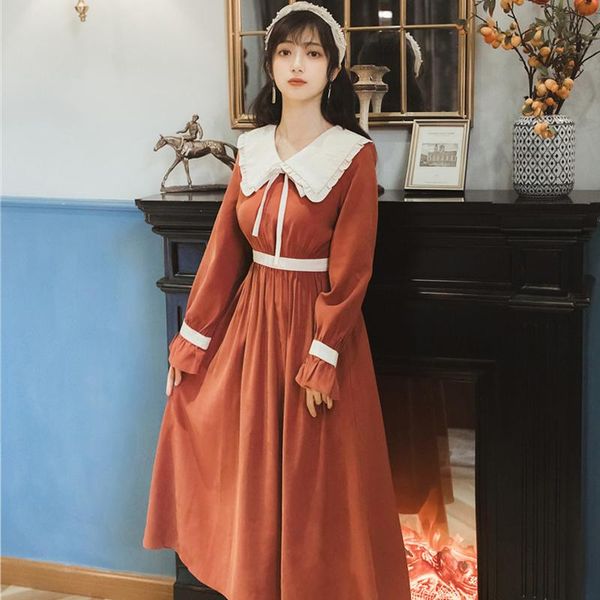 cotton corduroy vintage long women dress 2021 spring full sleeve evening party elegant mid-calf vestido casual dresses, Black;gray
cotton corduroy vintage long women dress 2021 spring full sleeve evening party elegant mid-calf vestido casual dresses, Black;gray