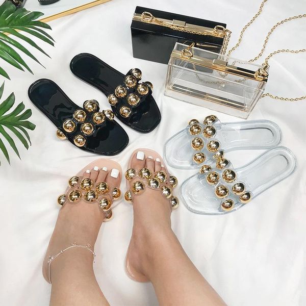 women's slipper metal beads pvc transparent clear crystal casaul fashion lady sandals summer zapatillas mujer casa flat slippers, Black
women's slipper metal beads pvc transparent clear crystal casaul fashion lady sandals summer zapatillas mujer casa flat slippers, Black