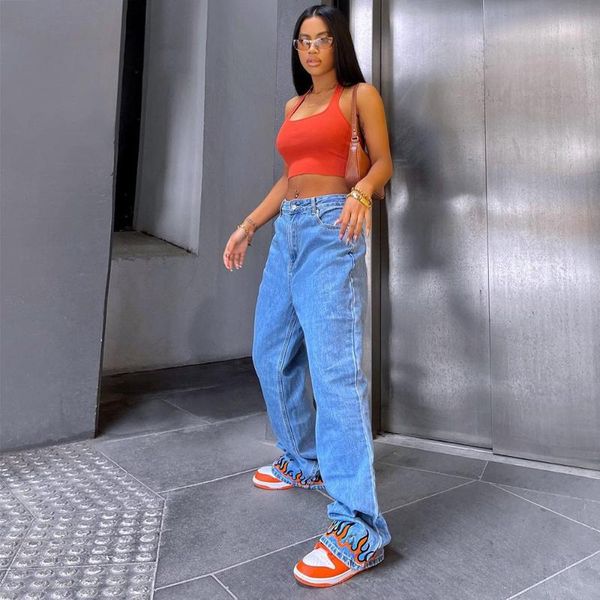 women's jeans autumn/winter 2021 printed mid-waist button zipper street fashion straight-leg, Blue
women's jeans autumn/winter 2021 printed mid-waist button zipper street fashion straight-leg, Blue