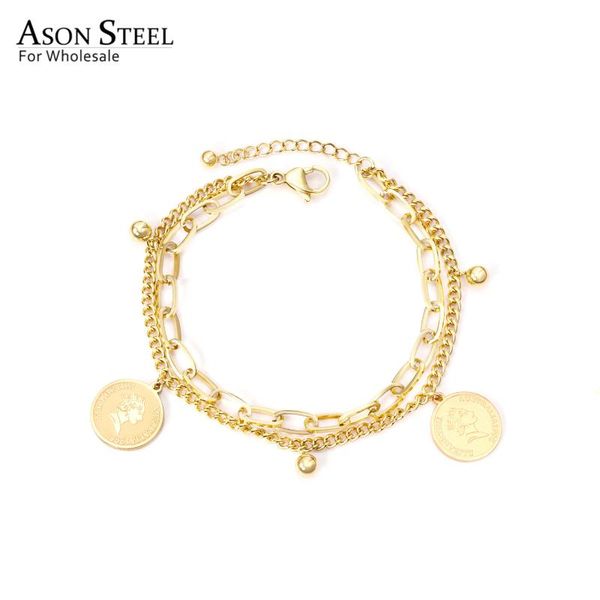 charm bracelets asonsteel gold/silver color multi-layer bracelet with coin stainless steel bangle lobster clasp extender for women, Golden;silver
charm bracelets asonsteel gold/silver color multi-layer bracelet with coin stainless steel bangle lobster clasp extender for women, Golden;silver