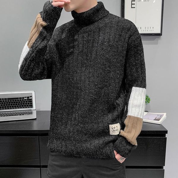 men's sweaters autumn and winter 2021 high neck sweater loose korean leisure long sleeve knitted pullover, White;black
men's sweaters autumn and winter 2021 high neck sweater loose korean leisure long sleeve knitted pullover, White;black
