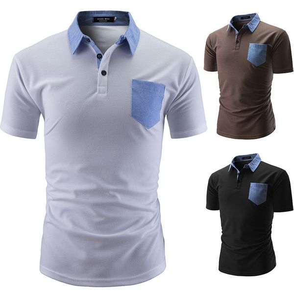 fashion polo shirt 2021 style men's neckline with denim at chest short sleeve 3018, White;black
fashion polo shirt 2021 style men's neckline with denim at chest short sleeve 3018, White;black