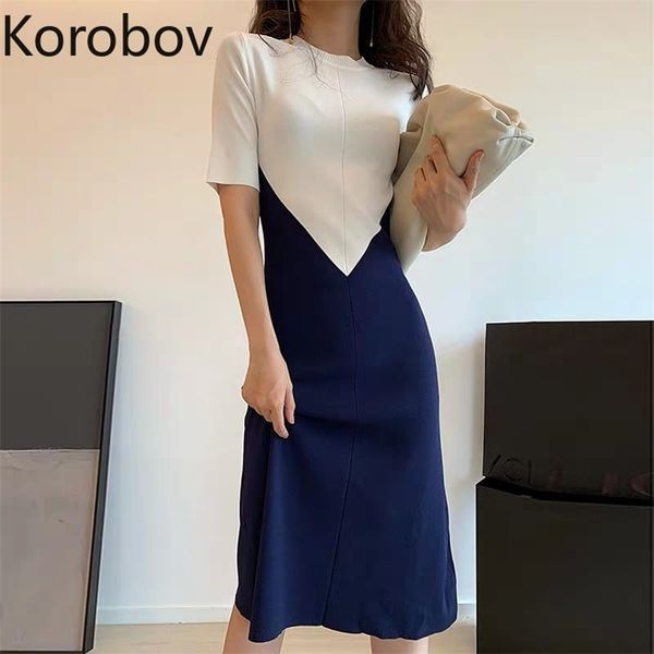 korobov women ol knitted hit color patchwork dress korean o neck short sleve dresses elegant vintage slim vestidos femme 210430, Black;gray
korobov women ol knitted hit color patchwork dress korean o neck short sleve dresses elegant vintage slim vestidos femme 210430, Black;gray