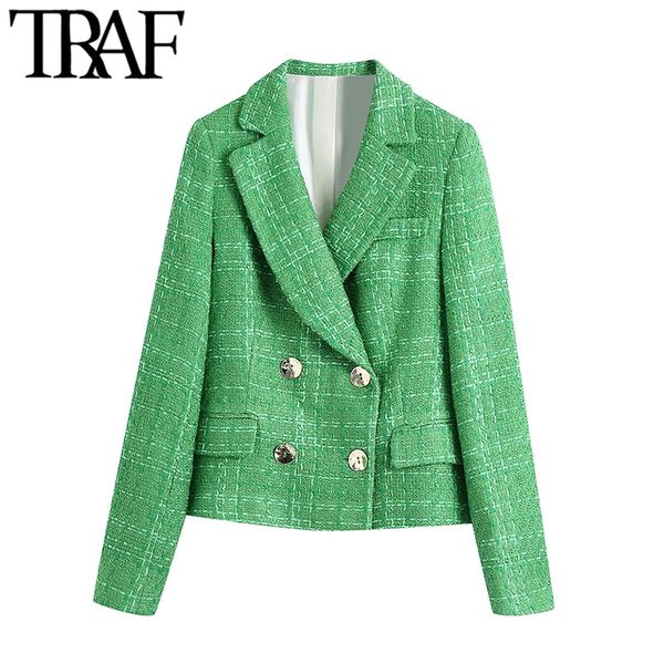 traf women fashion double breasted tweed blazer coat vintage long sleeve female outerwear chic veste femme 210415, Black;brown
traf women fashion double breasted tweed blazer coat vintage long sleeve female outerwear chic veste femme 210415, Black;brown