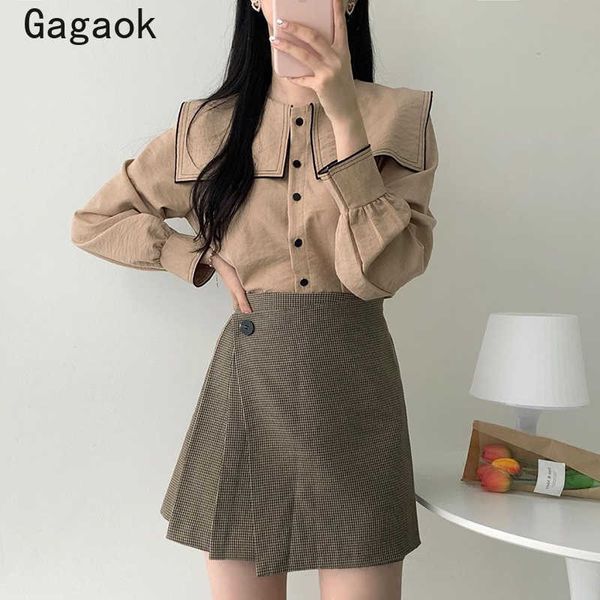 women streetwear fashion blouse spring autumn solid sailor collar button casual simple wild female shirt 210531, White
women streetwear fashion blouse spring autumn solid sailor collar button casual simple wild female shirt 210531, White