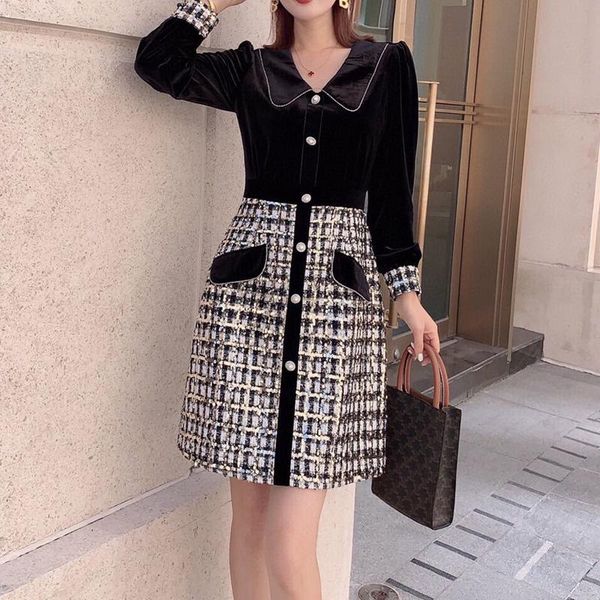 casual dresses runway fashion autumn winter beading velvet patchwork tweed woolen dress women long sleeve vintage vestidos party robe femme, Black;gray
casual dresses runway fashion autumn winter beading velvet patchwork tweed woolen dress women long sleeve vintage vestidos party robe femme, Black;gray