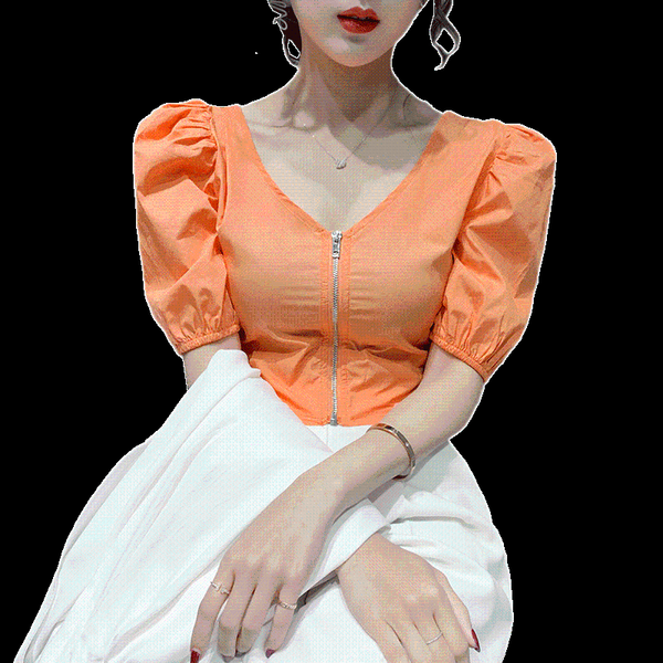 women's t-shirt puff sleeve shirt summer short zipper jacket slim orange v-neck thin female fashion coat 2021, White
women's t-shirt puff sleeve shirt summer short zipper jacket slim orange v-neck thin female fashion coat 2021, White