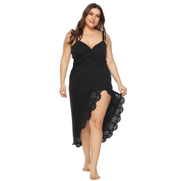 women's swimwear hollow out plus size wrap cover up dress casual loose women solid black sleeveless summer beachwear ups vestidos, White;black
women's swimwear hollow out plus size wrap cover up dress casual loose women solid black sleeveless summer beachwear ups vestidos, White;black