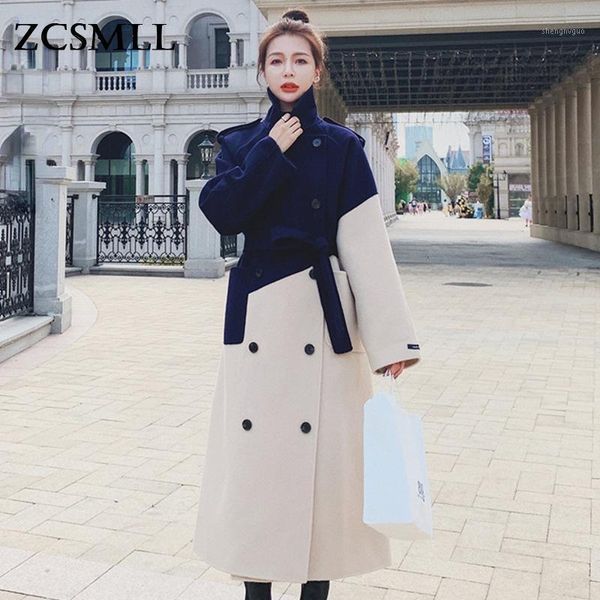 women's wool & blends zcsmll 2021 winter color matching woolen coat female double breasted bandage outerwear women fashion clothing th6, Black
women's wool & blends zcsmll 2021 winter color matching woolen coat female double breasted bandage outerwear women fashion clothing th6, Black