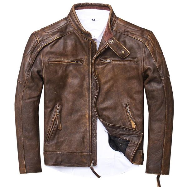 men's leather & faux genuine jacket men real cow coat vintage motorcycle man short brown cowhide coats u15617-3 j3209, Black
men's leather & faux genuine jacket men real cow coat vintage motorcycle man short brown cowhide coats u15617-3 j3209, Black