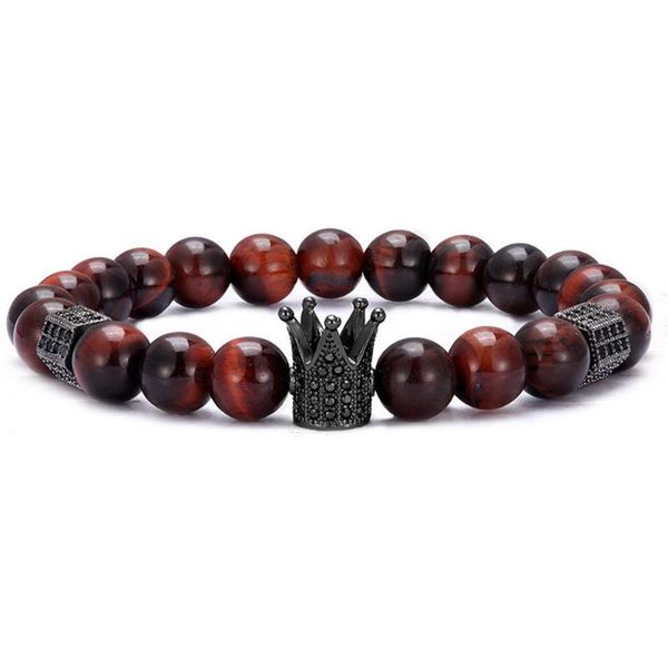 beaded, strands 8mm red tiger eye micro-inlaid crown zircon hexagon elastic men's beaded bracelet, Black
beaded, strands 8mm red tiger eye micro-inlaid crown zircon hexagon elastic men's beaded bracelet, Black