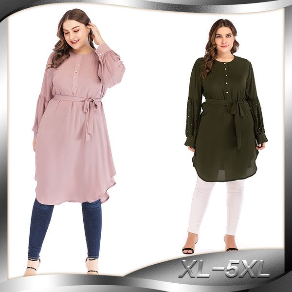 loose muslim long shirts and blouses women o ne lace-up lantern sleeve shirt and blouse solid outwear clothing plus size, Red 
loose muslim long shirts and blouses women o ne lace-up lantern sleeve shirt and blouse solid outwear clothing plus size, Red